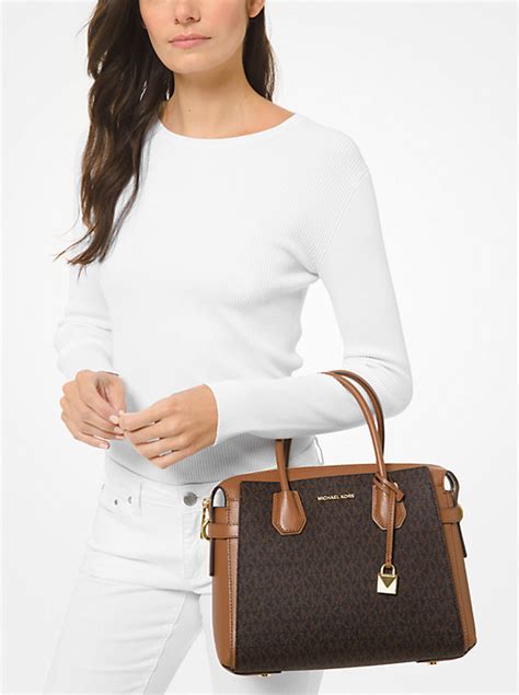 michael kors mercer medium logo belted satchel|mk mercer medium.